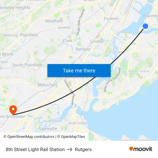 8th Street Light Rail Station to Rutgers map