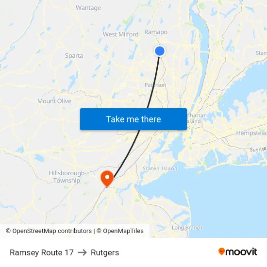 Ramsey Route 17 to Rutgers map
