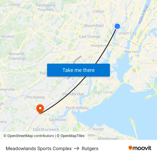 Meadowlands Sports Complex to Rutgers map