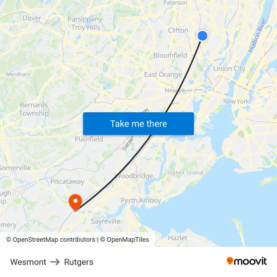 Wesmont to Rutgers map