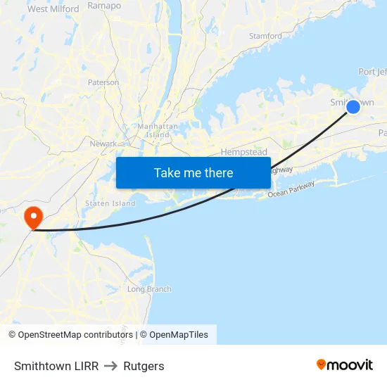 Smithtown LIRR to Rutgers map