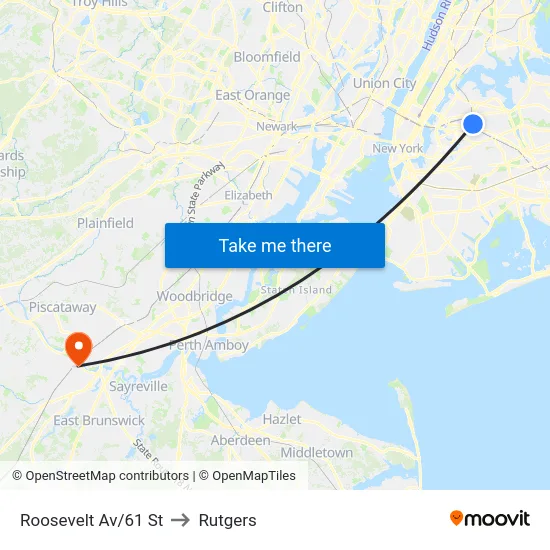 Roosevelt Av/61 St to Rutgers map