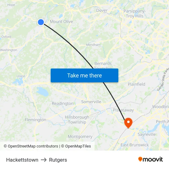 Hackettstown to Rutgers map