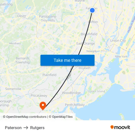 Paterson to Rutgers map