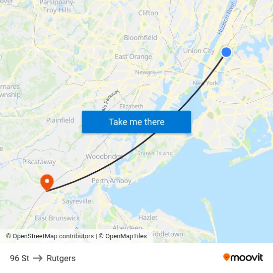 96 St to Rutgers map