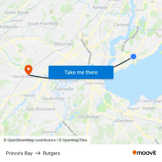 Prince's Bay to Rutgers map