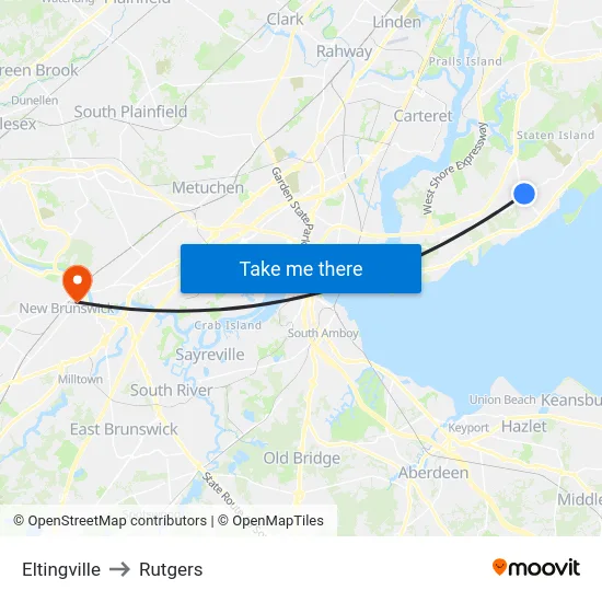 Eltingville to Rutgers map