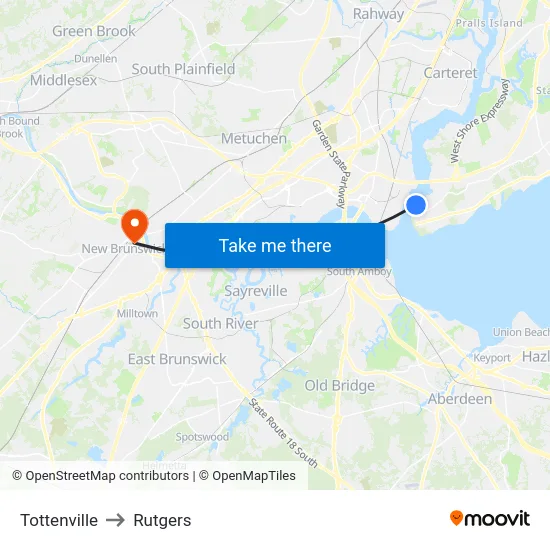 Tottenville to Rutgers map
