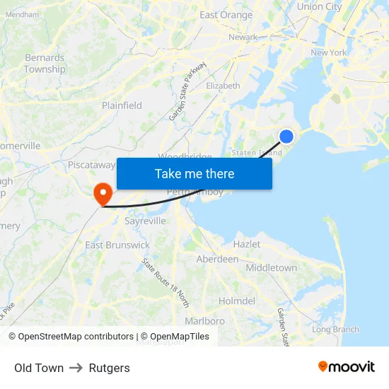 Old Town to Rutgers map