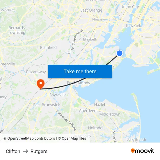 Clifton to Rutgers map