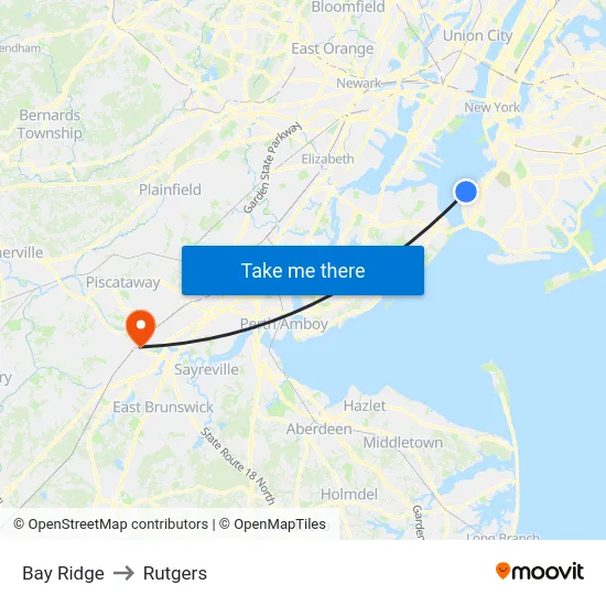 Bay Ridge to Rutgers map