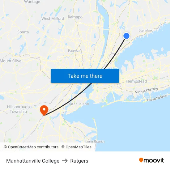 Manhattanville College to Rutgers map