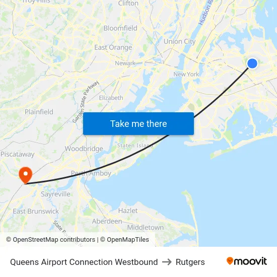 Queens Airport Connection Westbound to Rutgers map