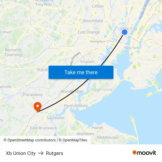 Xb Union City to Rutgers map