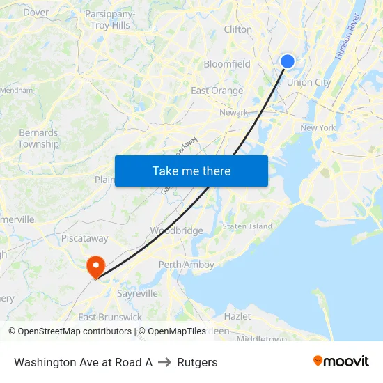 Washington Ave at Road A to Rutgers map