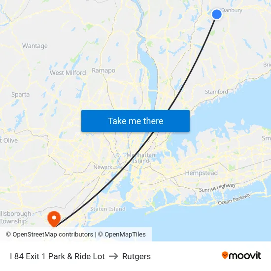 I 84 Exit 1 Park & Ride Lot to Rutgers map