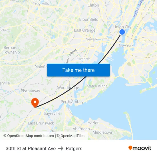 30th St at Pleasant Ave to Rutgers map