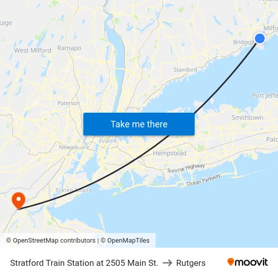 Stratford Train Station at 2505 Main St. to Rutgers map