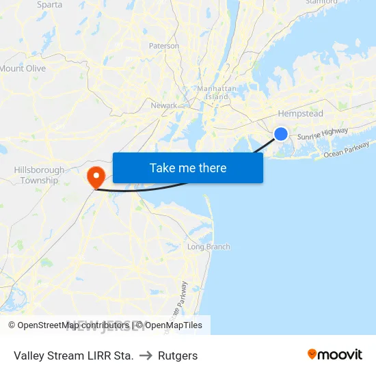 Valley Stream LIRR Sta. to Rutgers map