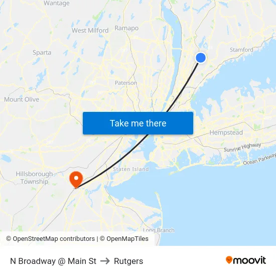 N Broadway @ Main St to Rutgers map