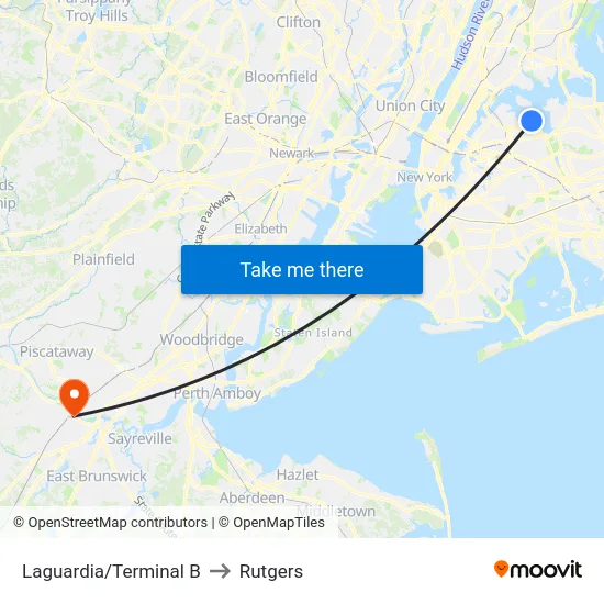 Laguardia/Terminal B to Rutgers map