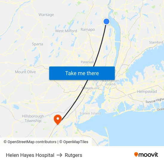 Helen Hayes Hospital to Rutgers map