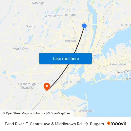 Pearl River, E. Central Ave & Middletown Rd to Rutgers map