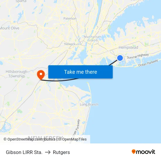 Gibson LIRR Sta. to Rutgers map