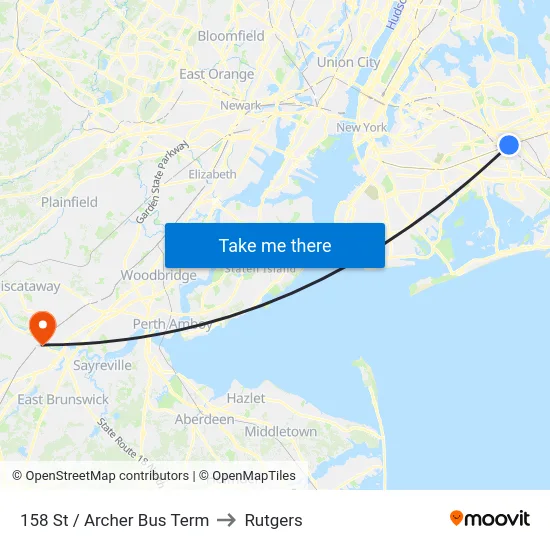 158 St / Archer Bus Term to Rutgers map