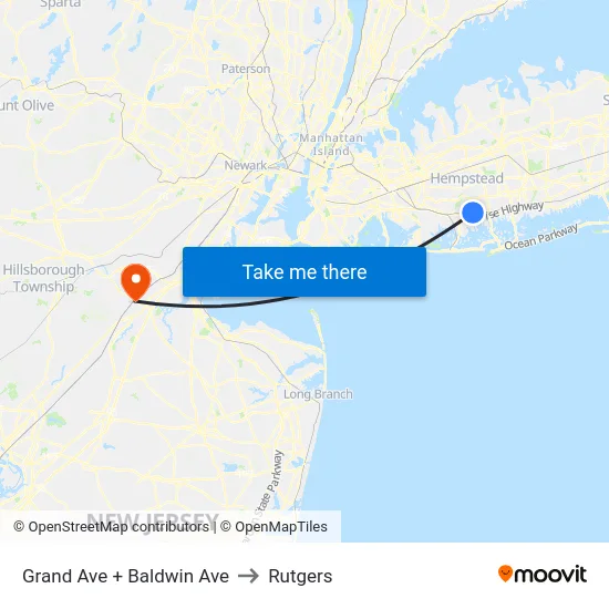 Grand Ave + Baldwin Ave to Rutgers map