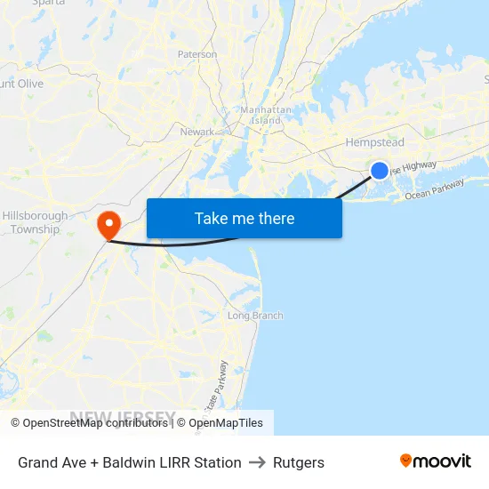 Grand Ave + Baldwin LIRR Station to Rutgers map