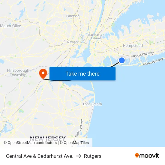 Central Ave & Cedarhurst Ave. to Rutgers map