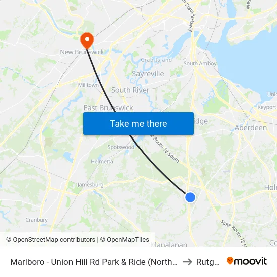 Marlboro - Union Hill Rd Park & Ride (Northbound) to Rutgers map