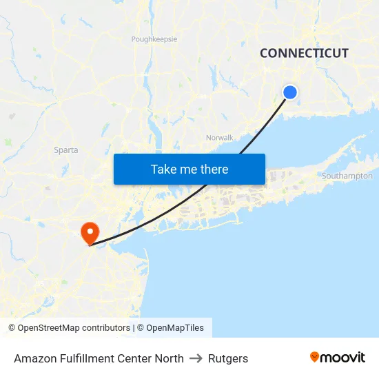 Amazon Fulfillment Center North to Rutgers map