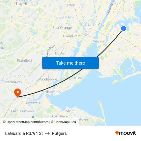 LaGuardia Rd/94 St to Rutgers map
