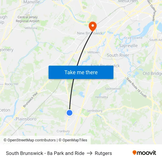South Brunswick - 8a Park and Ride to Rutgers map