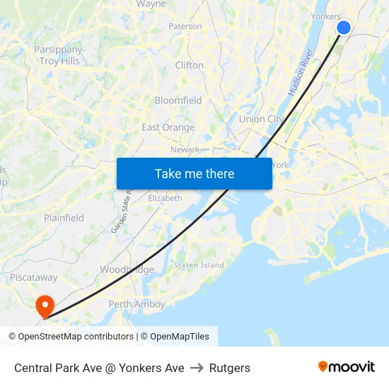Central Park Ave @ Yonkers Ave to Rutgers map