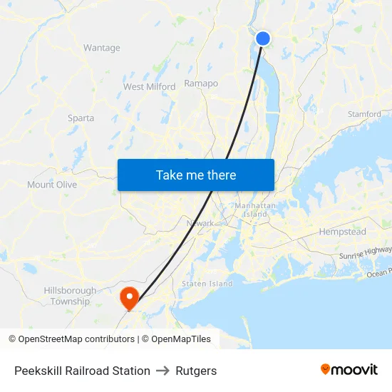 Peekskill Railroad Station to Rutgers map