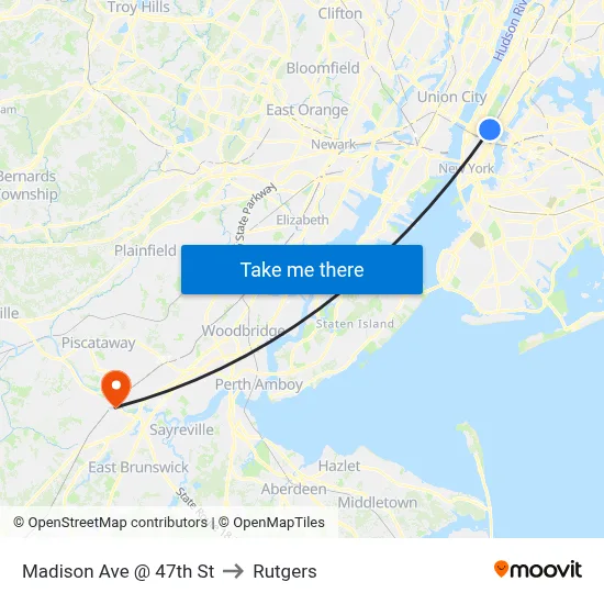 Madison Ave @ 47th St to Rutgers map