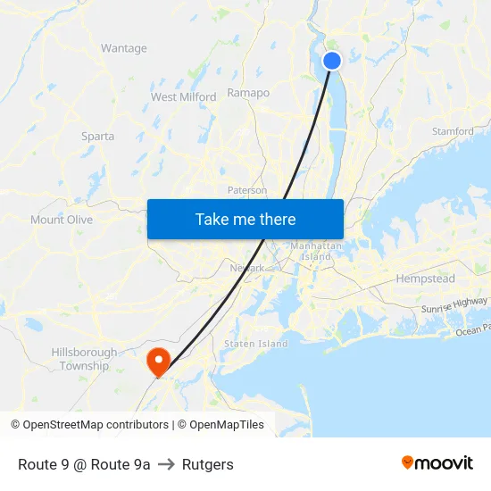 Route 9 @ Route 9a to Rutgers map