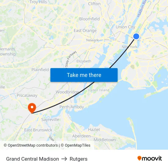 Grand Central Madison to Rutgers map