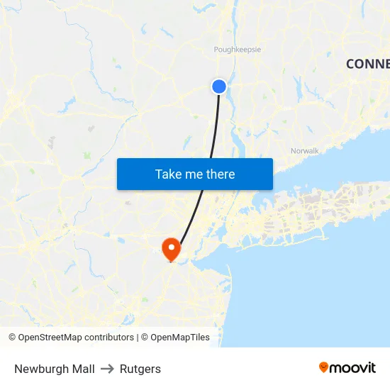 Newburgh Mall to Rutgers map