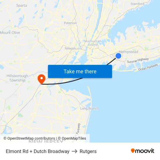 Elmont Rd + Dutch Broadway to Rutgers map
