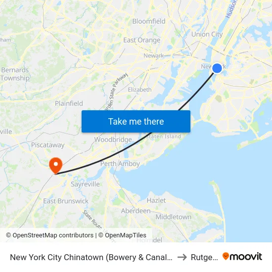 New York City Chinatown (Bowery & Canal St) to Rutgers map
