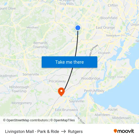 Livingston Mall - Park & Ride to Rutgers map