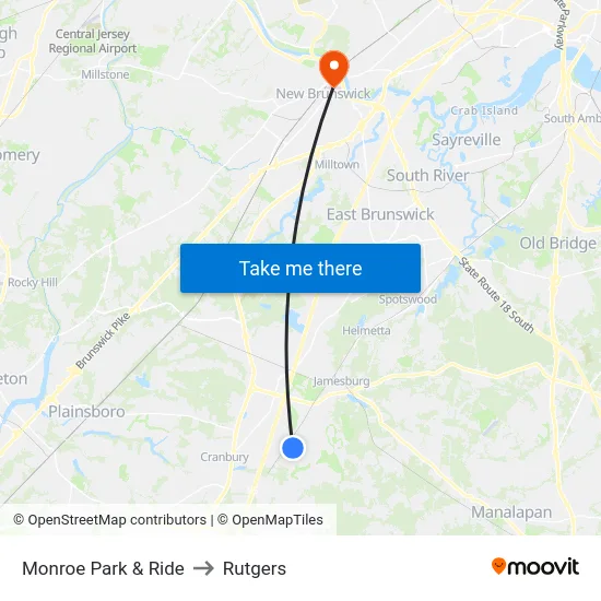 Monroe Park & Ride to Rutgers map