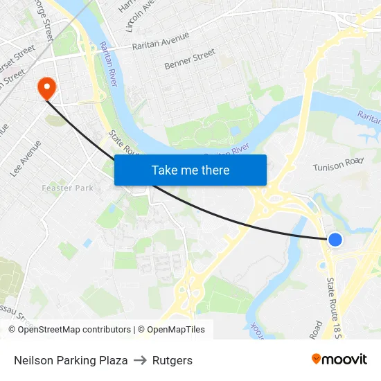 Neilson Parking Plaza to Rutgers map