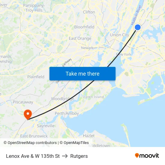 Lenox Ave & W 135th St to Rutgers map
