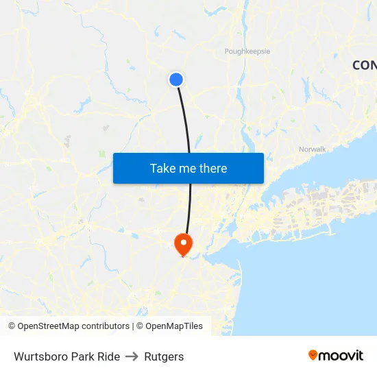 Wurtsboro Park Ride to Rutgers map
