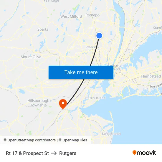 Rt 17 & Prospect St to Rutgers map